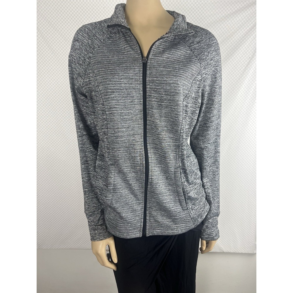 Avia Fleece Jacket Womens Medium Gray Hooded Full Zip Running Gym Activewear